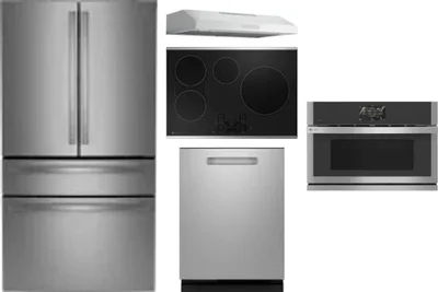 5 Piece Package Includes Refrigerator, Cooktop, Wall Oven, Hood And Dishwasher
